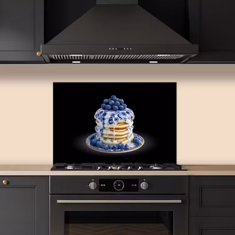 Pannenkoeken - Blauwe Bessen - Bord keuken achterwand spatscherm klein -sfeer1
