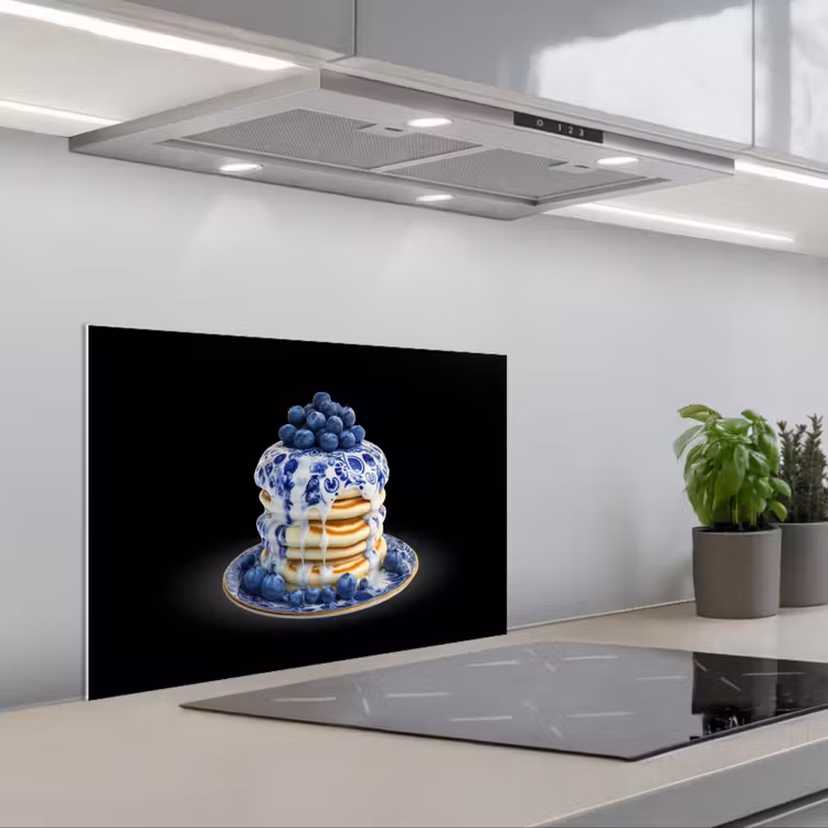 Pannenkoeken - Blauwe Bessen - Bord keuken achterwand spatscherm klein -3d_schuin