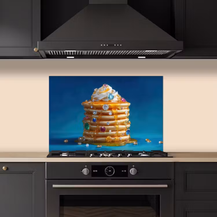Pannenkoeken - Steentjes - Glitter - Slagroom keuken achterwand spatscherm klein -sfeer1