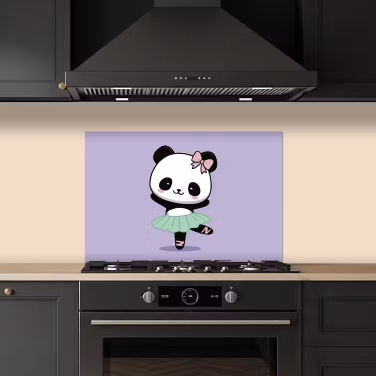 Panda - Paars - Sierlijk - Kawaii keuken achterwand spatscherm klein -sfeer1