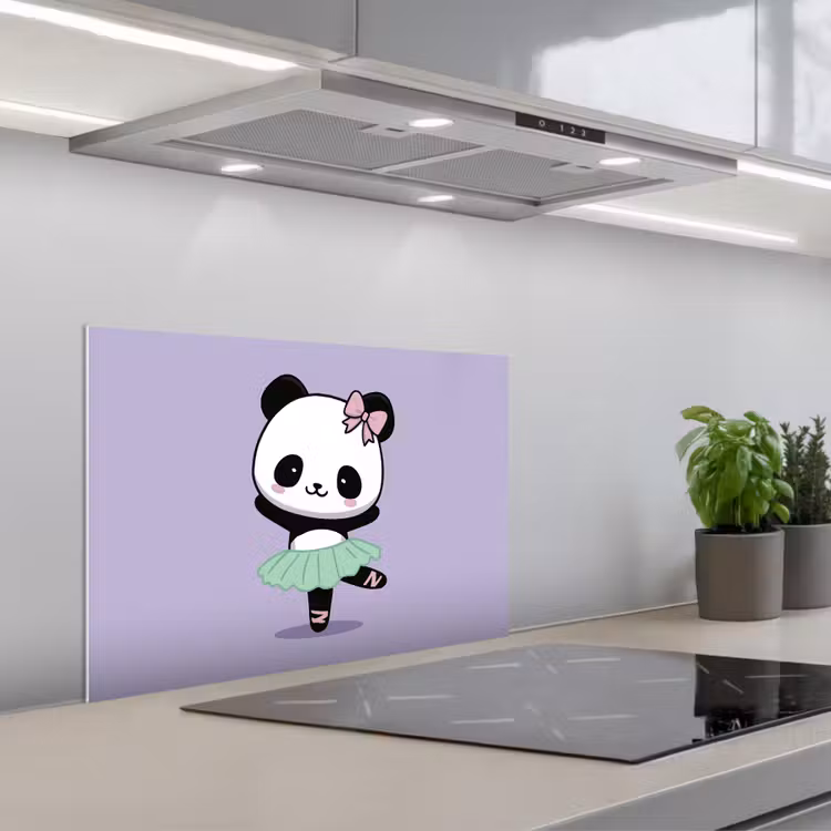 Panda - Paars - Sierlijk - Kawaii keuken achterwand spatscherm klein -3d_schuin