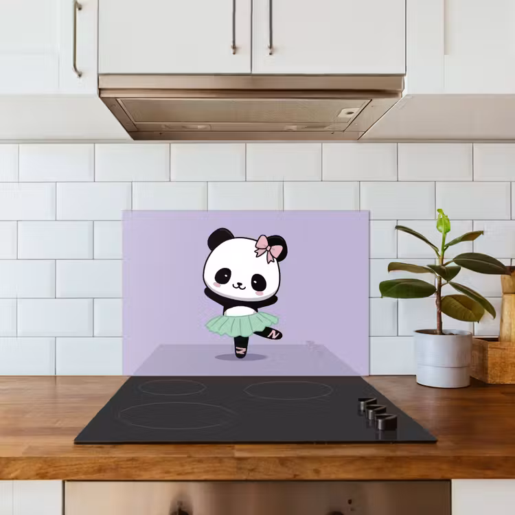 Panda - Paars - Sierlijk - Kawaii keuken achterwand spatscherm klein -sfeer2