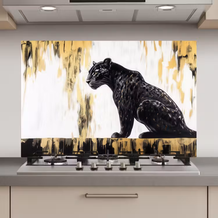 Panter - Zwart - Abstract - Goud keuken achterwand spatscherm klein -3d_website