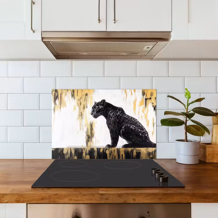 Panter - Zwart - Abstract - Goud keuken achterwand spatscherm klein -sfeer2