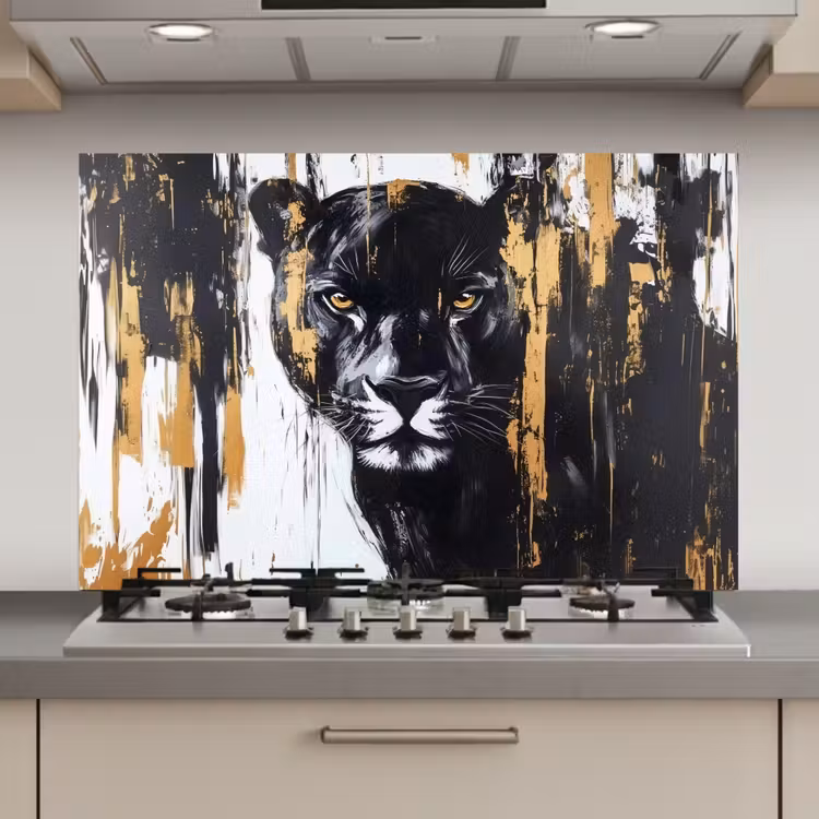 Panter - Zwart - Abstract - Verfstreken keuken achterwand spatscherm klein -3d_website