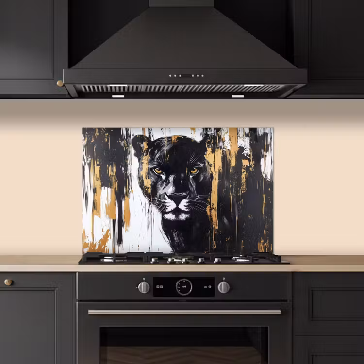 Panter - Zwart - Abstract - Verfstreken keuken achterwand spatscherm klein -sfeer1