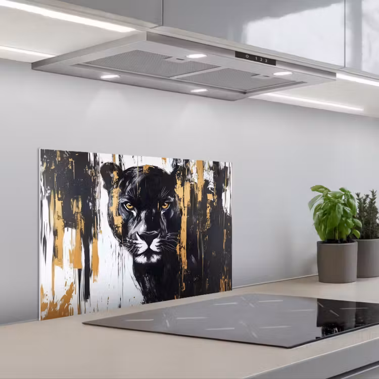 Panter - Zwart - Abstract - Verfstreken keuken achterwand spatscherm klein -3d_schuin