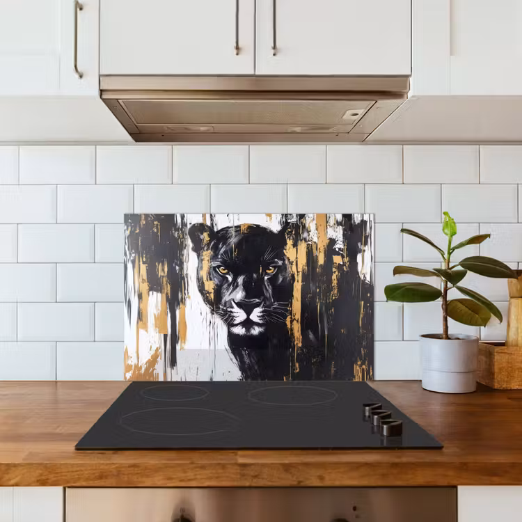 Panter - Zwart - Abstract - Verfstreken keuken achterwand spatscherm klein -sfeer2