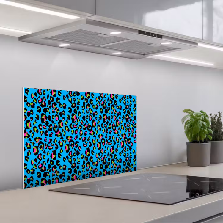 Panter - Blauw - Neon keuken achterwand spatscherm klein 900 -3d_schuin