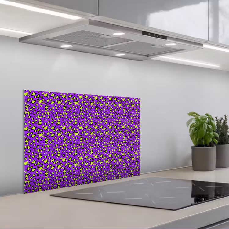 Panterprint - Paars - Groen - Neon keuken achterwand spatscherm klein 900 -3d_schuin