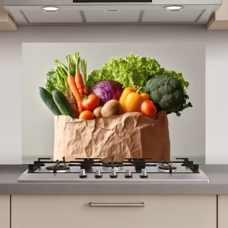 Papieren - Boodschappen - Groente - Kleurrijk keuken achterwand spatscherm klein -3d_website