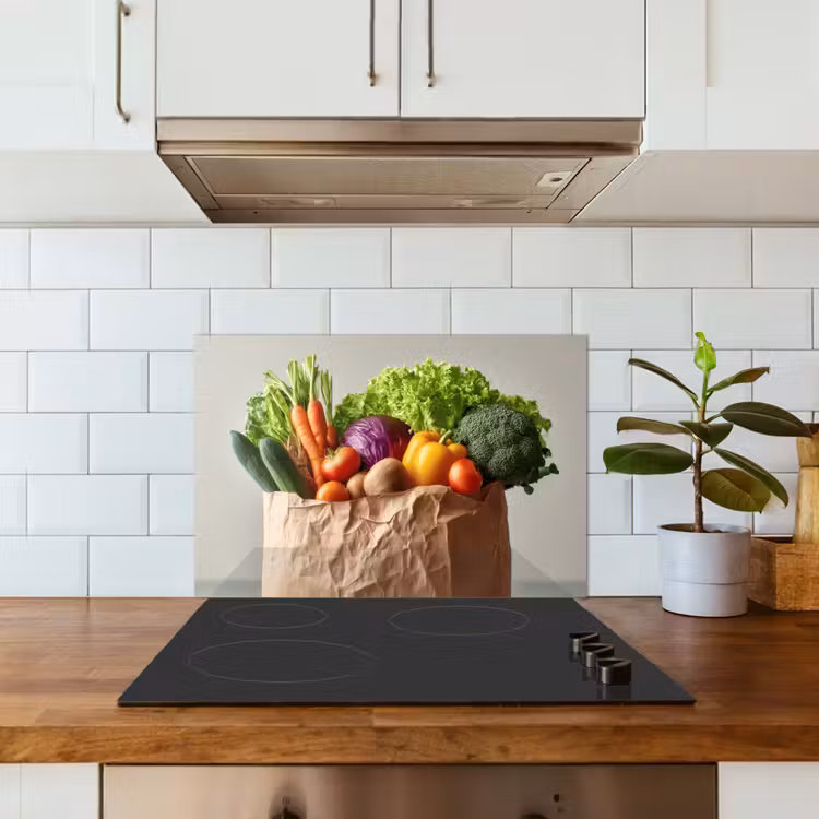Papieren - Boodschappen - Groente - Kleurrijk keuken achterwand spatscherm klein -sfeer2