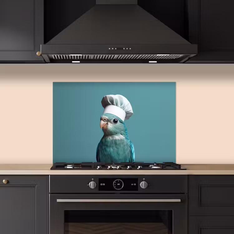 Parkiet - Vogel - Koksmuts - Cute keuken achterwand spatscherm klein -sfeer1