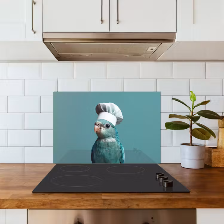 Parkiet - Vogel - Koksmuts - Cute keuken achterwand spatscherm klein -sfeer2