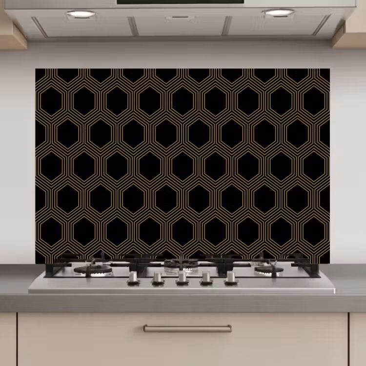 Parallel - Goud - Zwart - Bijenraatmotief keuken achterwand spatscherm klein 900 -3d_website