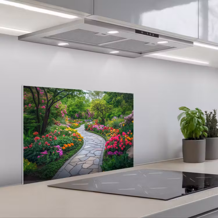 Park - Bloemen - Tuin keuken achterwand spatscherm klein -3d_schuin
