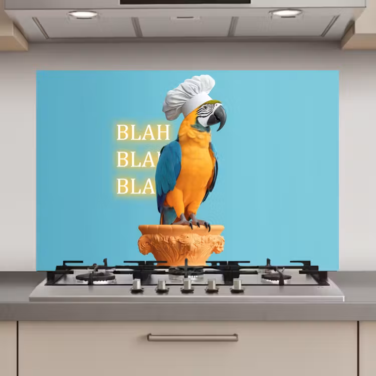 Papegaai - Koksmuts - Quote - Neon keuken achterwand spatscherm klein -3d_website