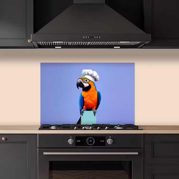 Papegaai - Koksmuts - Vogel - Leuk keuken achterwand spatscherm klein -sfeer1