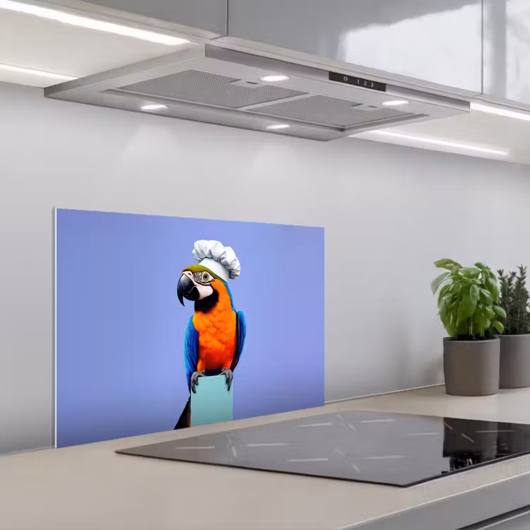 Papegaai - Koksmuts - Vogel - Leuk keuken achterwand spatscherm klein -3d_schuin