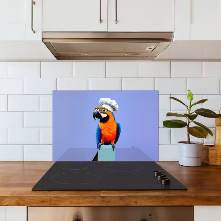 Papegaai - Koksmuts - Vogel - Leuk keuken achterwand spatscherm klein -sfeer2