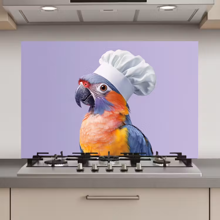 Papegaai - Koksmuts - Paars - Cute keuken achterwand spatscherm klein -3d_website