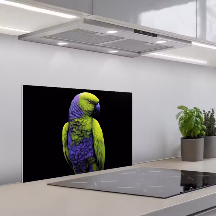 Papegaai - Veren - Opvallend - Groen keuken achterwand spatscherm klein -3d_schuin