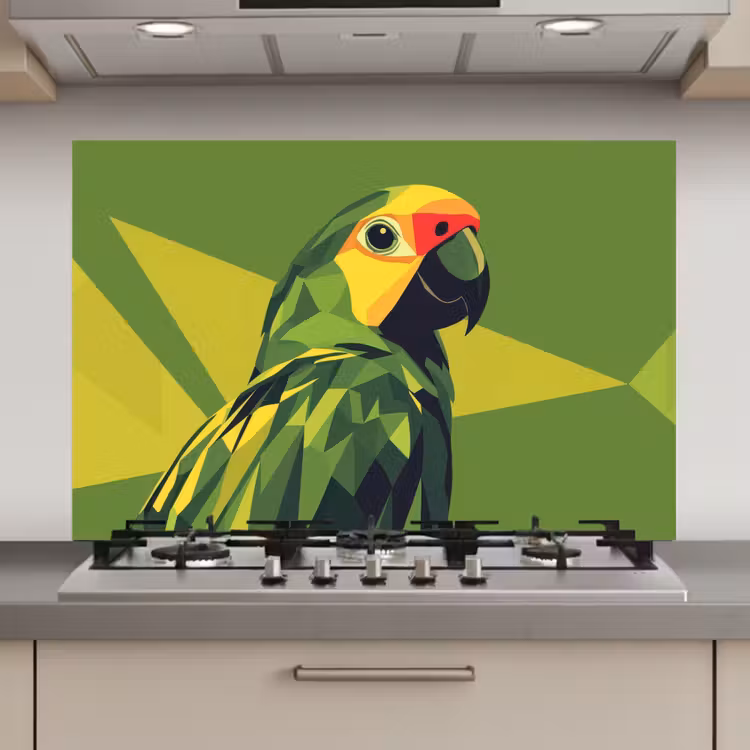 Papegaai - Groen - Snavel - Abstract keuken achterwand spatscherm klein -3d_website