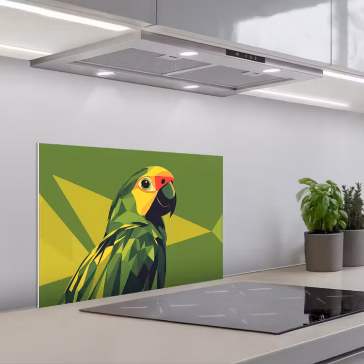 Papegaai - Groen - Snavel - Abstract keuken achterwand spatscherm klein -3d_schuin
