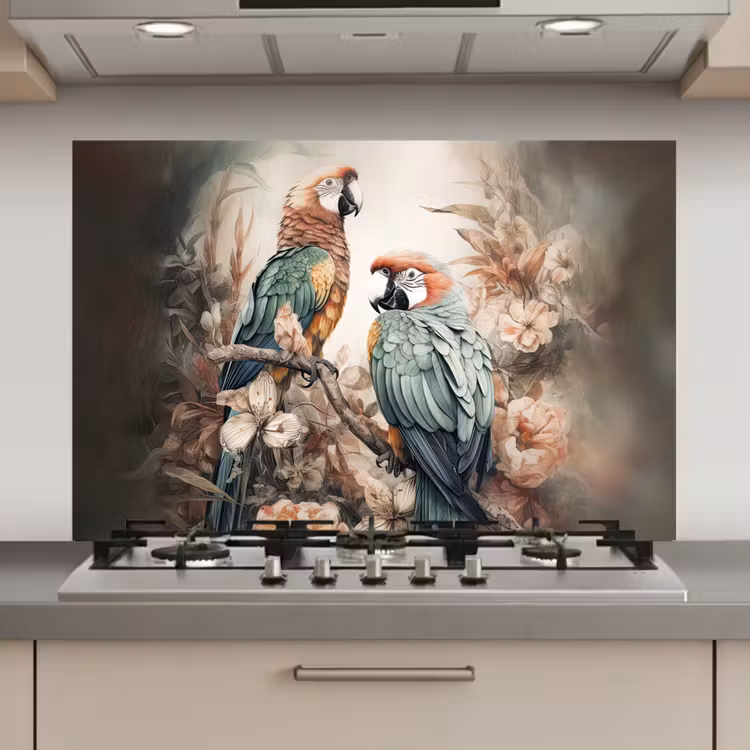 Papegaaien - Vogels - Natuur - Bloemen keuken achterwand spatscherm klein -3d_website