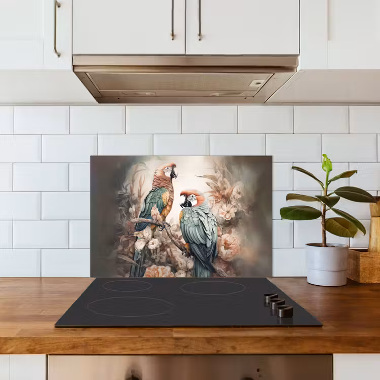 Papegaaien - Vogels - Natuur - Bloemen keuken achterwand spatscherm klein -sfeer2