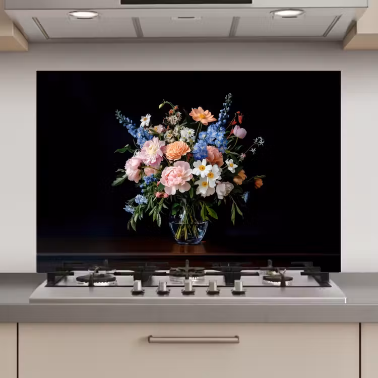 Pastel - Bloemen - Glazen - Vaas keuken achterwand spatscherm klein -3d_website