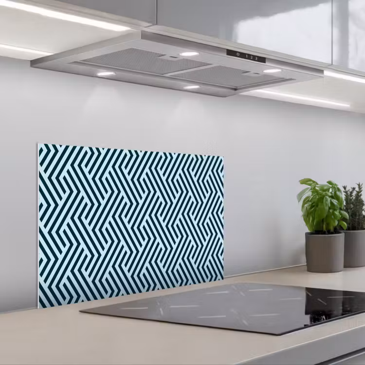 Patroon - Blauw - Lijnen - Zigzag keuken achterwand spatscherm klein 900 -3d_schuin