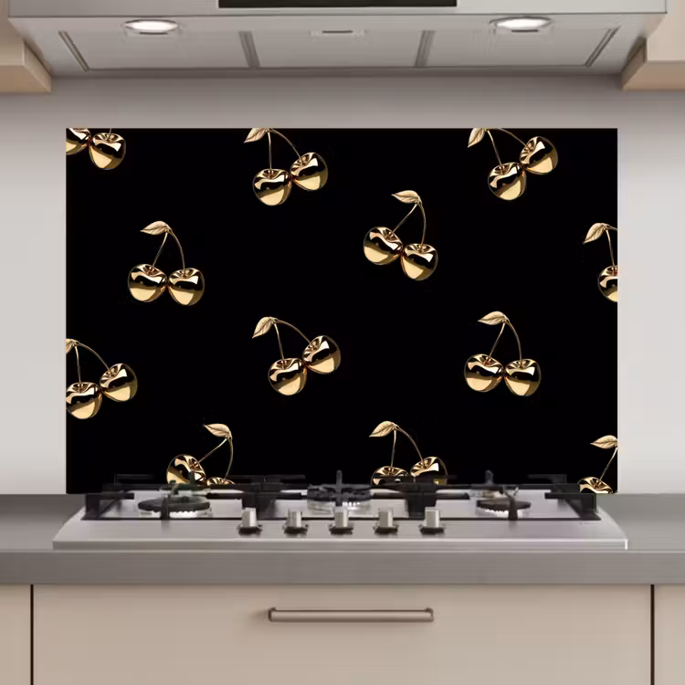 Patroon - Kersen - Goud - Chrome keuken achterwand spatscherm klein -3d_website