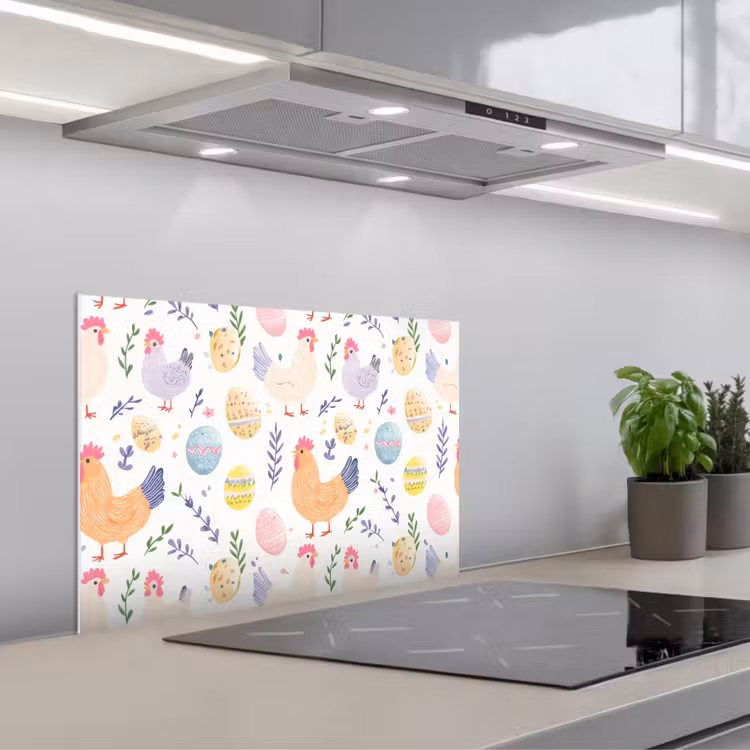Patroon - Kip - Paaseieren keuken achterwand spatscherm klein -3d_schuin