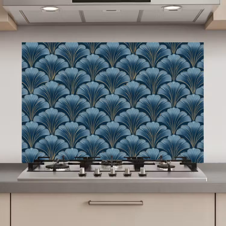 Patroon - Ginkgoblad - Blauw keuken achterwand spatscherm klein 900 -3d_website