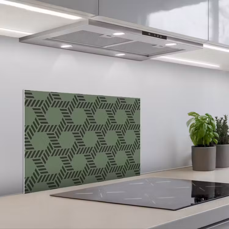 Patroon - Groen - Geometrisch keuken achterwand spatscherm klein 900 -3d_schuin