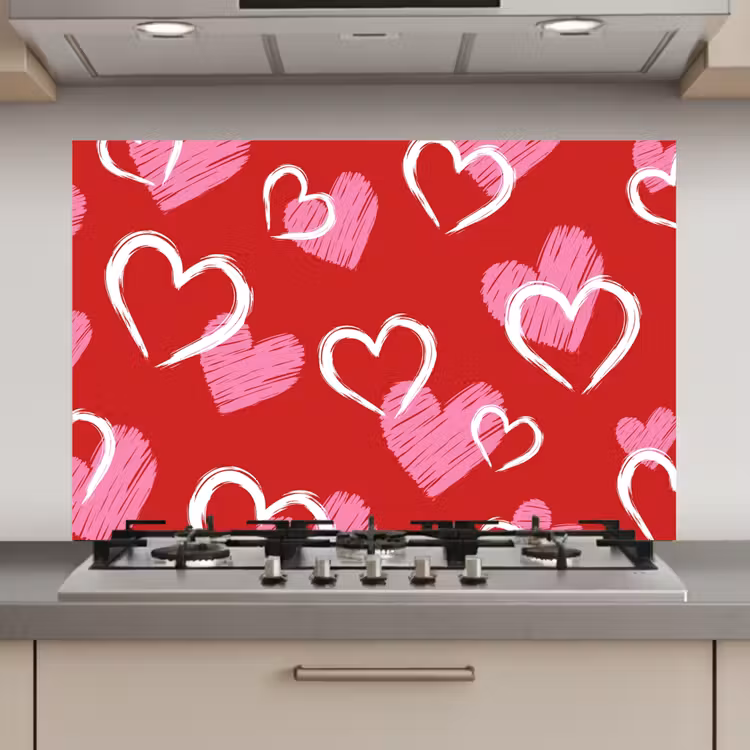 Patroon - Hartjes - Roze - Valentijn keuken achterwand spatscherm klein -3d_website