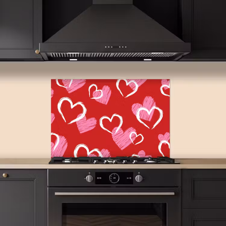 Patroon - Hartjes - Roze - Valentijn keuken achterwand spatscherm klein -sfeer1