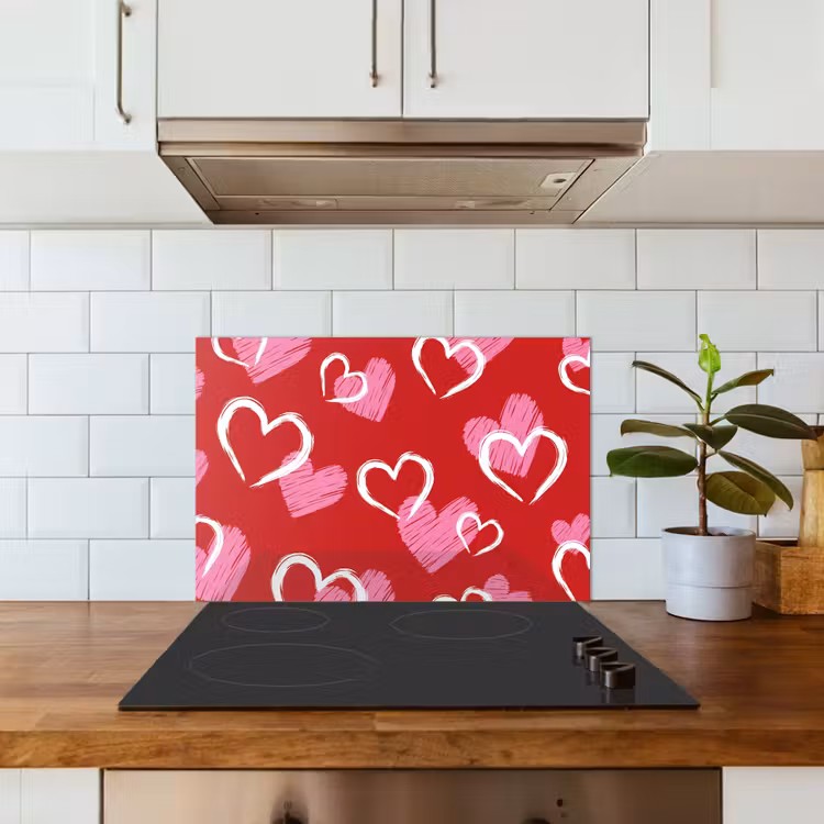 Patroon - Hartjes - Roze - Valentijn keuken achterwand spatscherm klein -sfeer2
