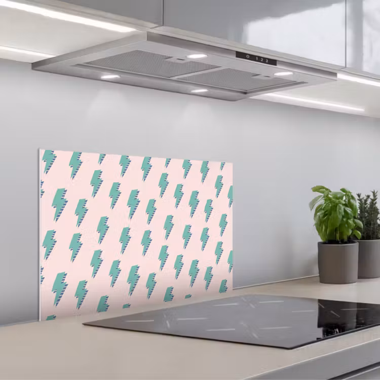 Patroon - Bliksem - Roze - Groen keuken achterwand spatscherm klein 900 -3d_schuin