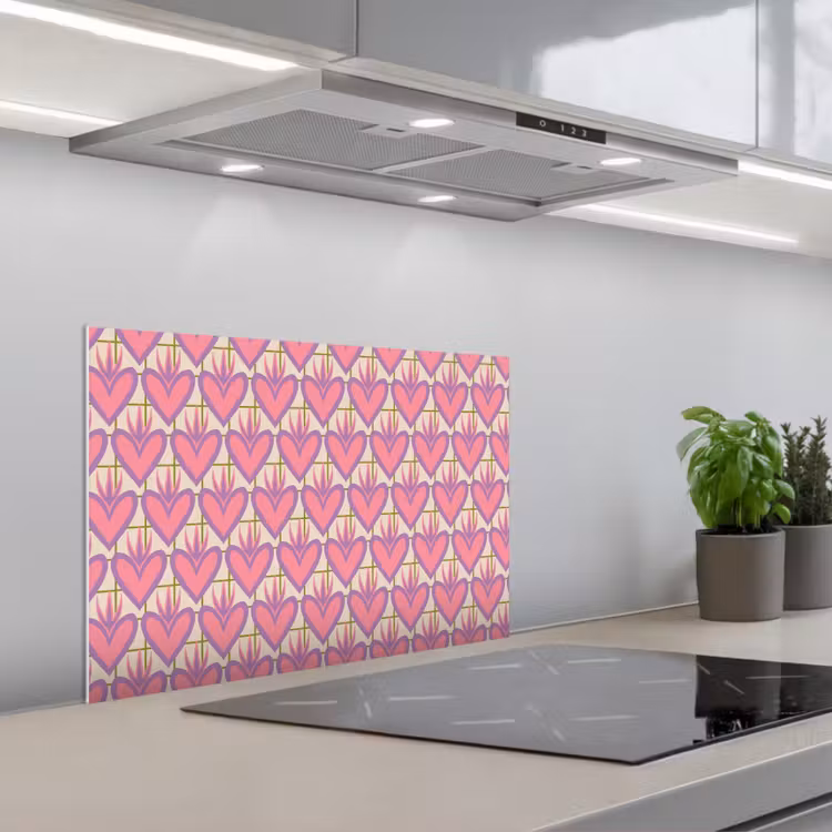Patroon - Roze - Hartjes keuken achterwand spatscherm klein 900 -3d_schuin