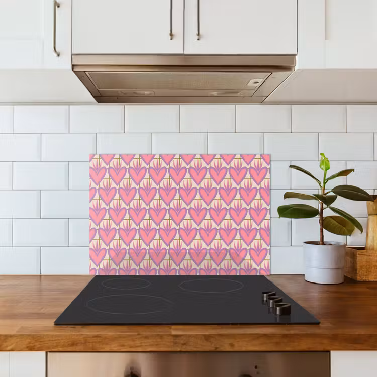 Patroon - Roze - Hartjes keuken achterwand spatscherm klein 900 -sfeer2