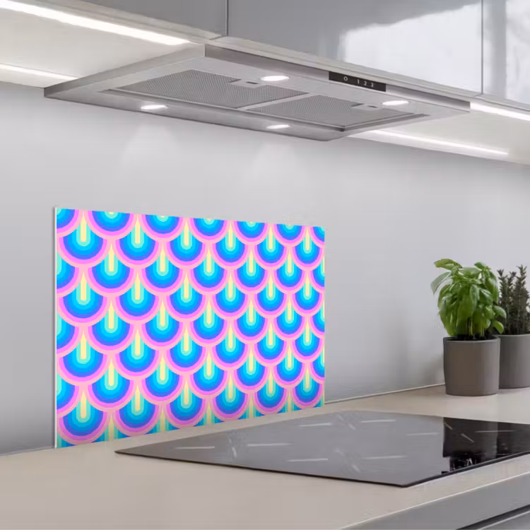 Patroon - Regenboogwaaier - Neon keuken achterwand spatscherm klein 900 -3d_schuin