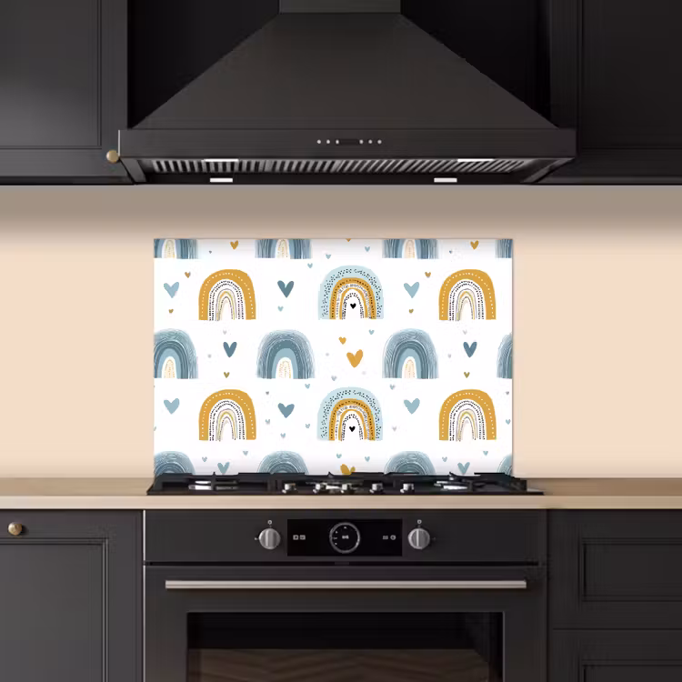 Patroon - Regenboog - Hartjes keuken achterwand spatscherm klein -sfeer1