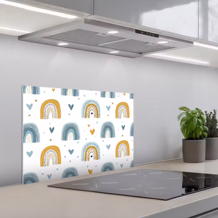 Patroon - Regenboog - Hartjes keuken achterwand spatscherm klein -3d_schuin