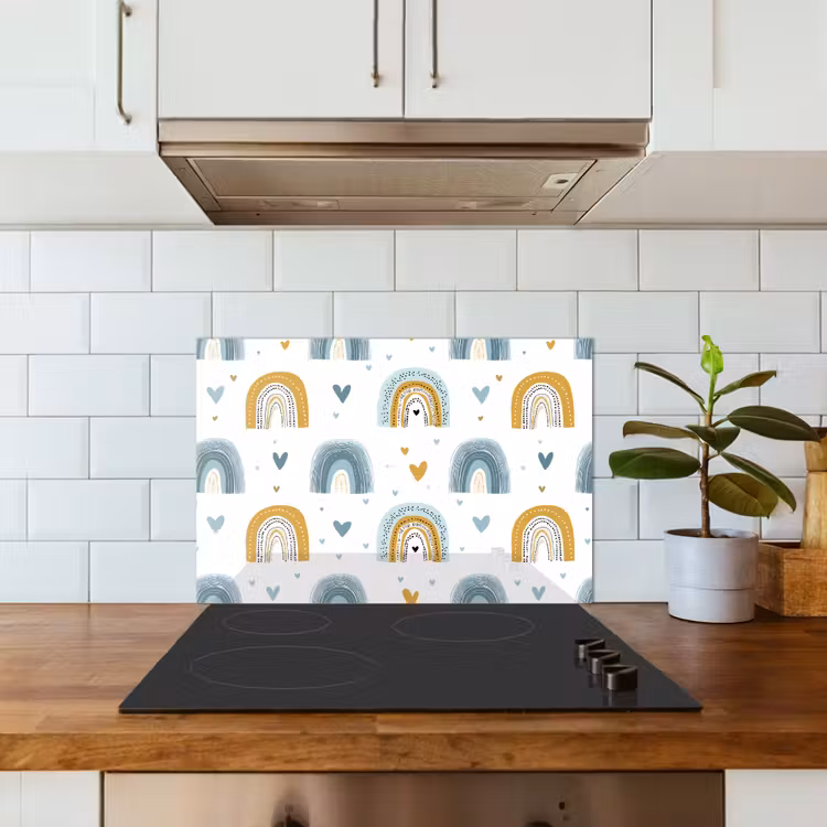 Patroon - Regenboog - Hartjes keuken achterwand spatscherm klein -sfeer2