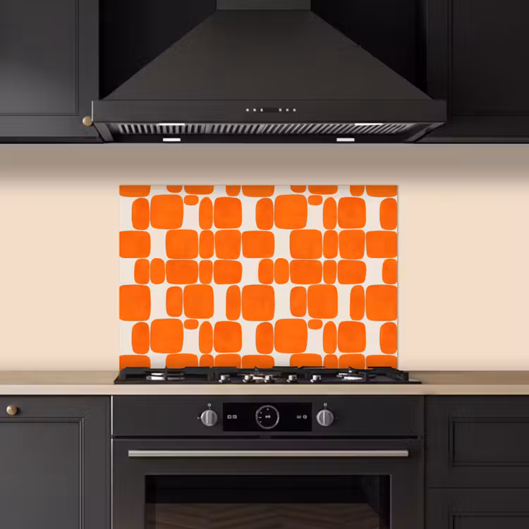 Patroon - Retro - Oranje keuken achterwand spatscherm klein 900 -sfeer1
