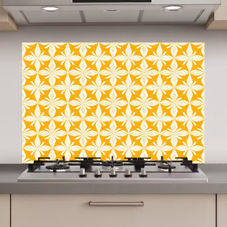 Patroon - Retro - Geel keuken achterwand spatscherm klein 900 -3d_website