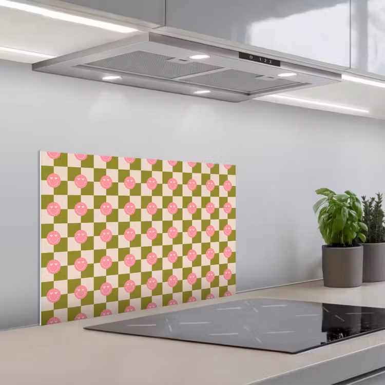 Patroon - Smileys - Blokken keuken achterwand spatscherm klein 900 -3d_schuin