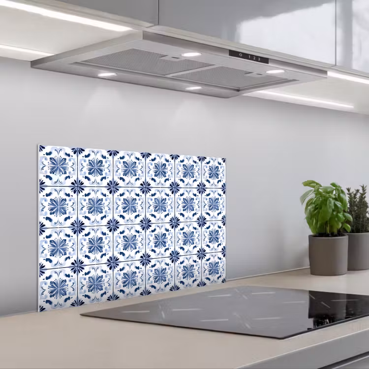 Patroon - Tegel - Blauw keuken achterwand spatscherm klein 900 -3d_schuin